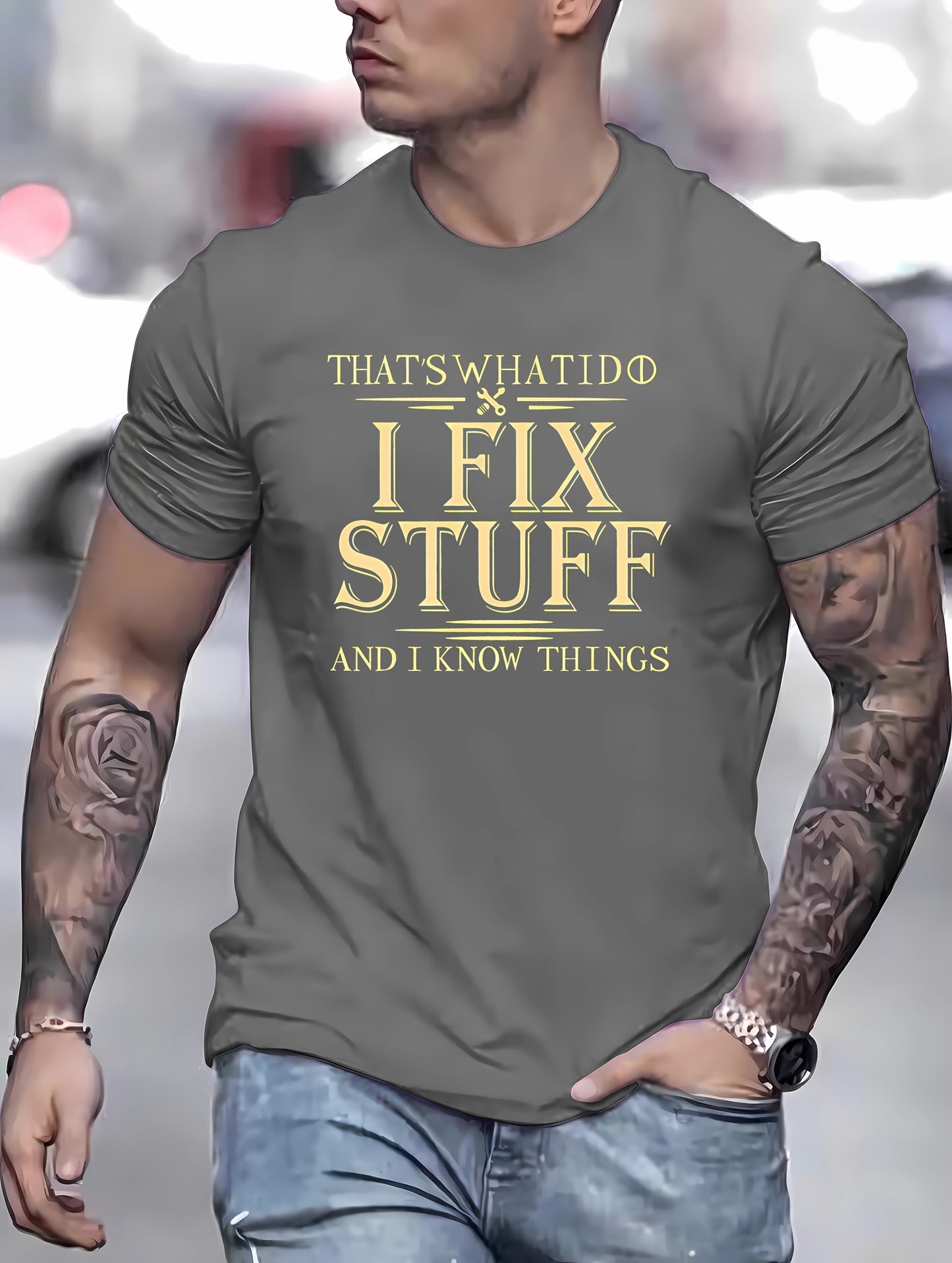 'I FIX STUFF' Round Neck Graphic T-shirts, Causal Tees, Short Sleeves Comfortable Tops, Men's Summer Clothing