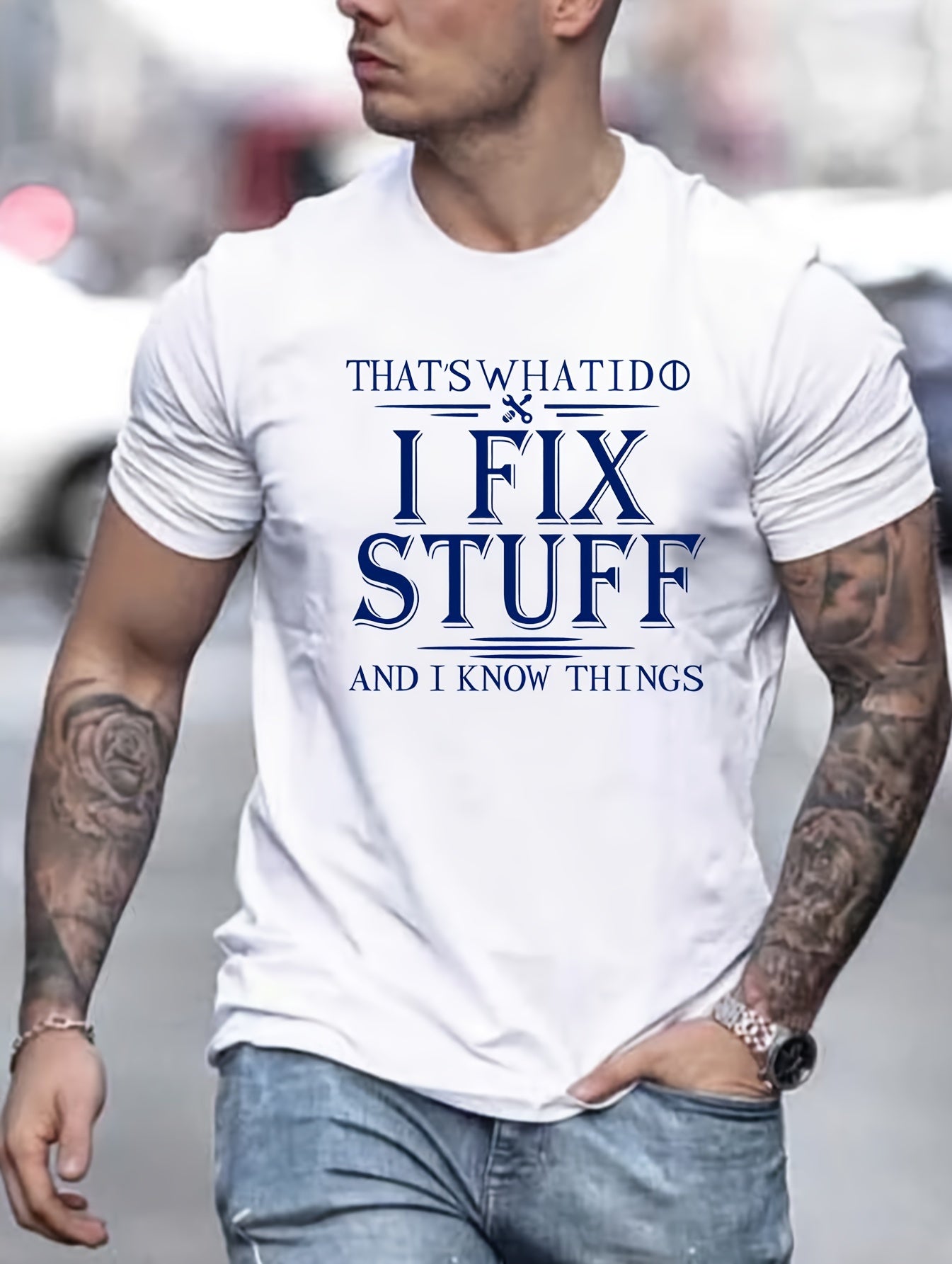'I FIX STUFF' Round Neck Graphic T-shirts, Causal Tees, Short Sleeves Comfortable Tops, Men's Summer Clothing