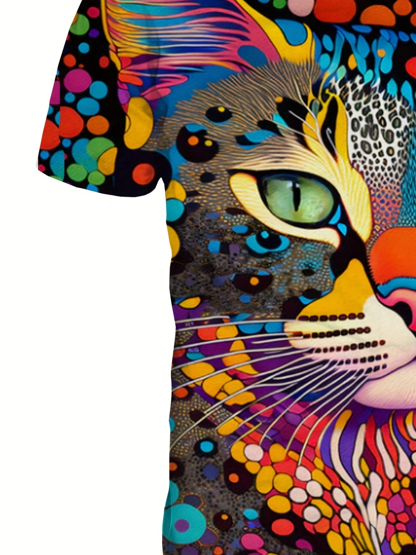 Colorful Art Cat 3D Digital Pattern Print Men's Graphic T-shirts, Causal Comfy Tees, Short Sleeves Comfortable Pullover Tops, Men's Summer Clothing